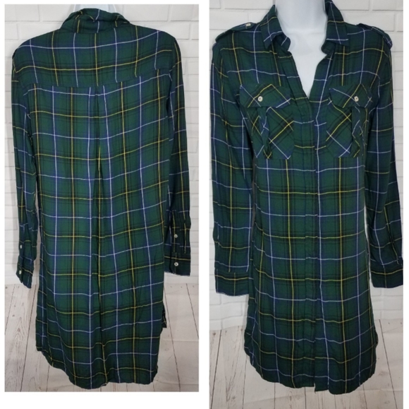 Jachs Girlfriend Plaid Green Shirt Dress - Picture 1 of 6